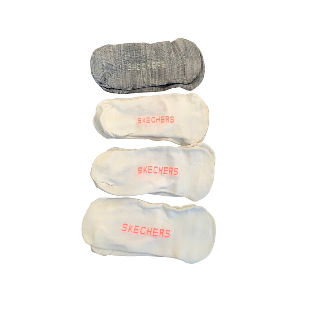 Skechers Women's One Size Gray White 4 Pair Non Terry No Show Liner Socks A20-16